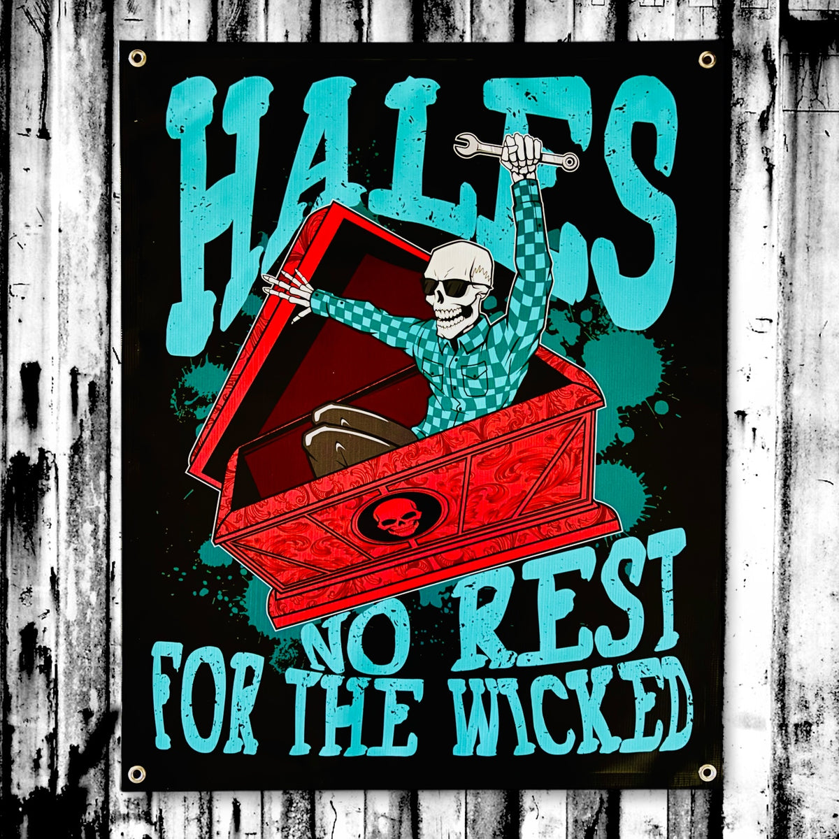 No Rest Vinyl Garage Banner - 36" X 29"