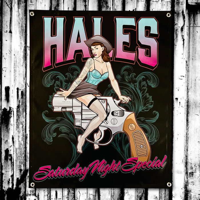 Saturday Night Special Vinyl Garage Banner - 36" X 29"