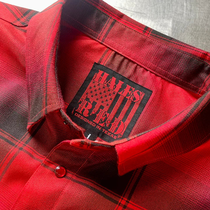 a red flannel shirt by hales speed shop