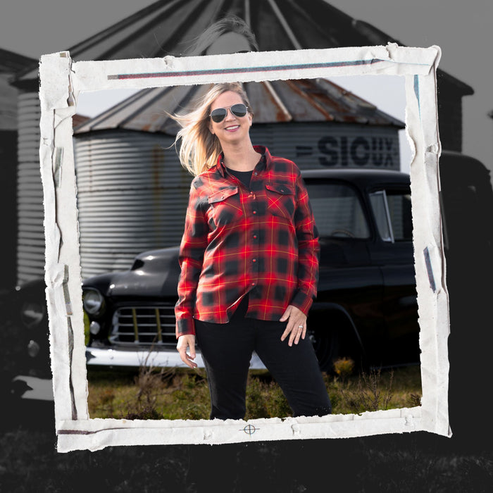 collage of womens flannels on polaroids
