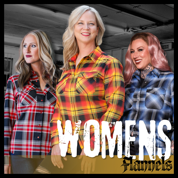 collage of womens flannels on polaroids