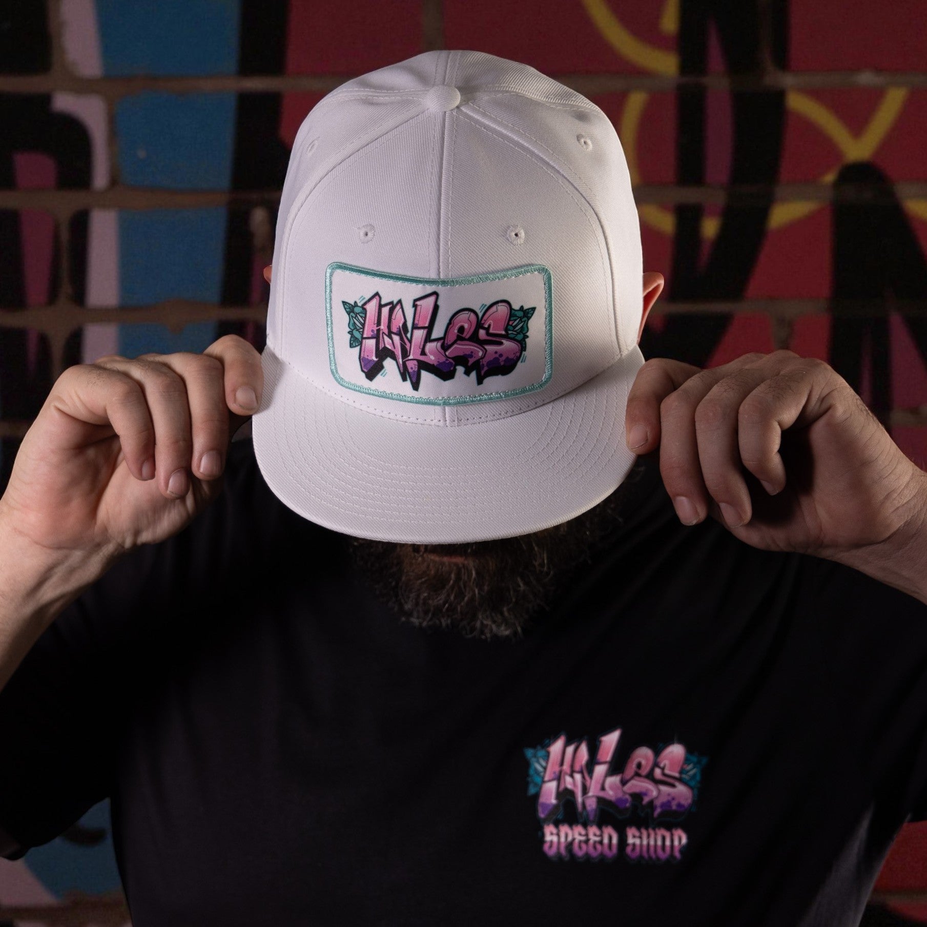 Vandalynn 6-Panel Snapback | White Flat Bill Graffiti Hat | Hales