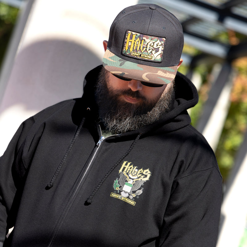 Army Strong Zip Up Unisex Hoodie - Black