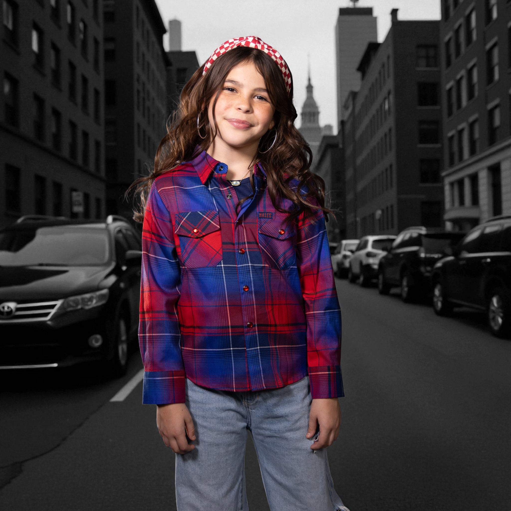 The Butcher Youth Flannel – Red, White, Blue Plaid for Kids