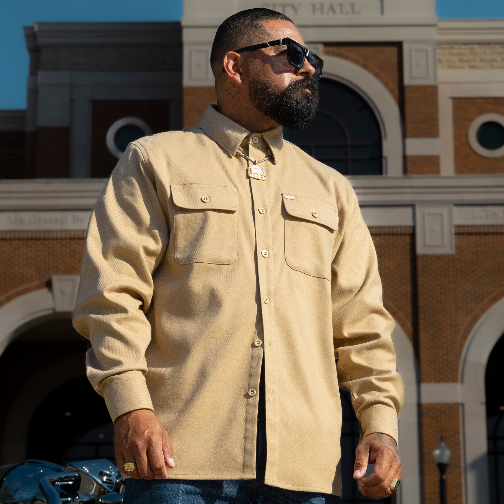 Norton Big Four Long Stroke ベージュネルシャツ Men's Blue Collar Series Flannel | Khaki Work Shirt by Hales