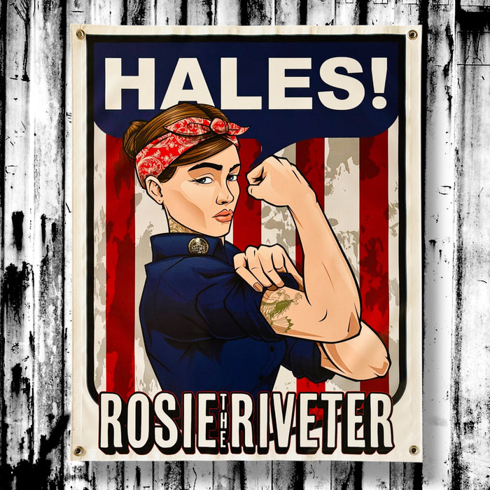 Rosie the Riveter Vinyl Garage Banner - 36" X 29"