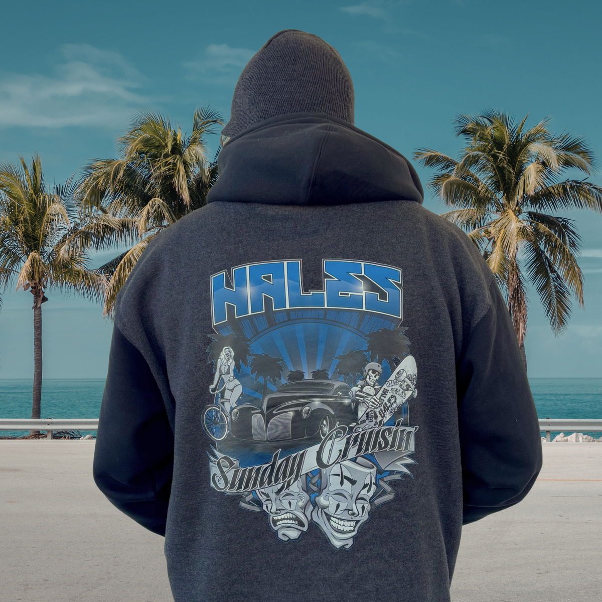 Sunday Cruisin' Unisex Pullover Hoodie - Charcoal/Black