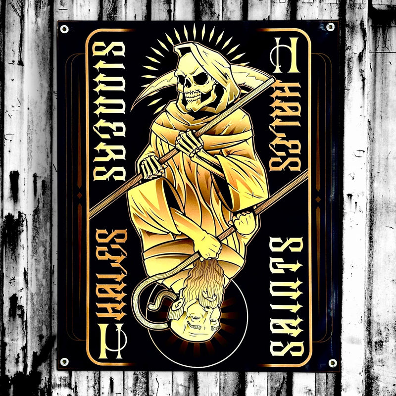 Saints & Sinners Vinyl Garage Banner - 36" X 29"