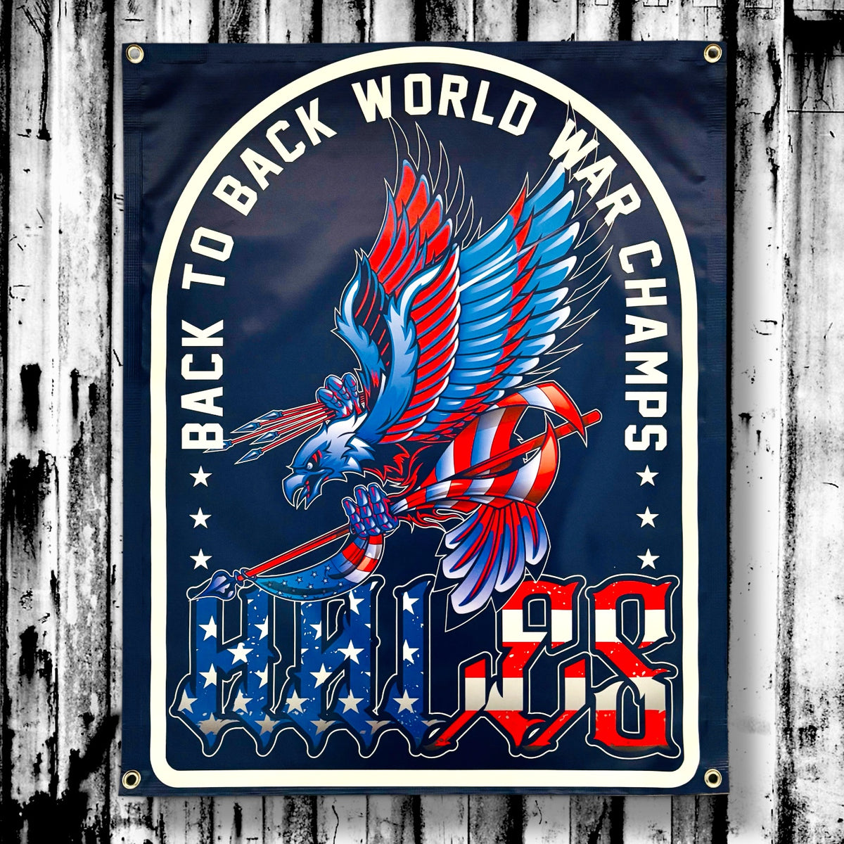 World War Champs Vinyl Garage Banner - 36" X 29"