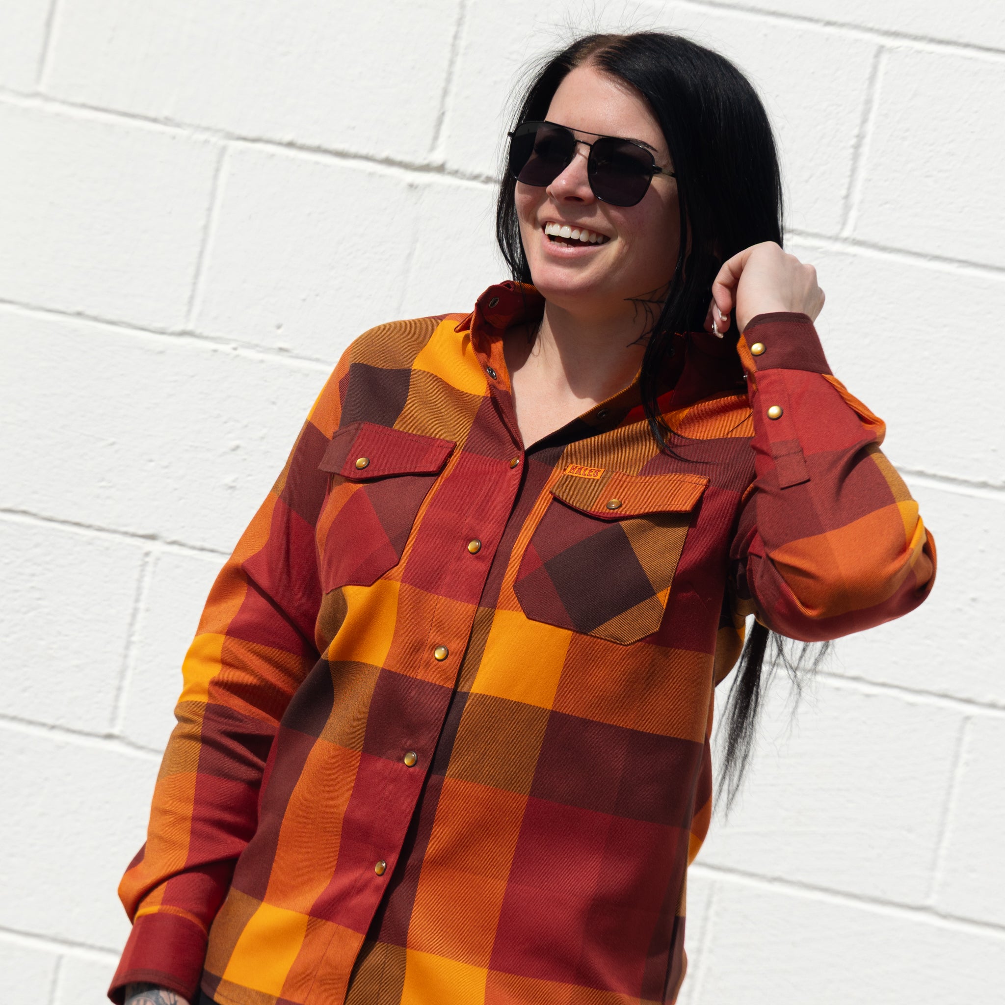 Women's Sheriff Long Sleeve Flannel - Burgundy and Orange Plaid Button Down  Shirt - Limited Edition - Hales Speed Shop Clothing